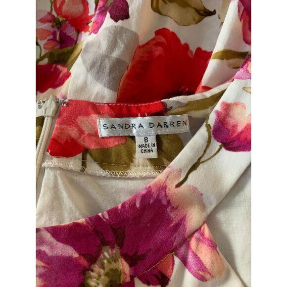 Sandra Darren Women Dress Size 8 Pink Purple Red White Floral Pockets Sleeveless - Picture 4 of 10
